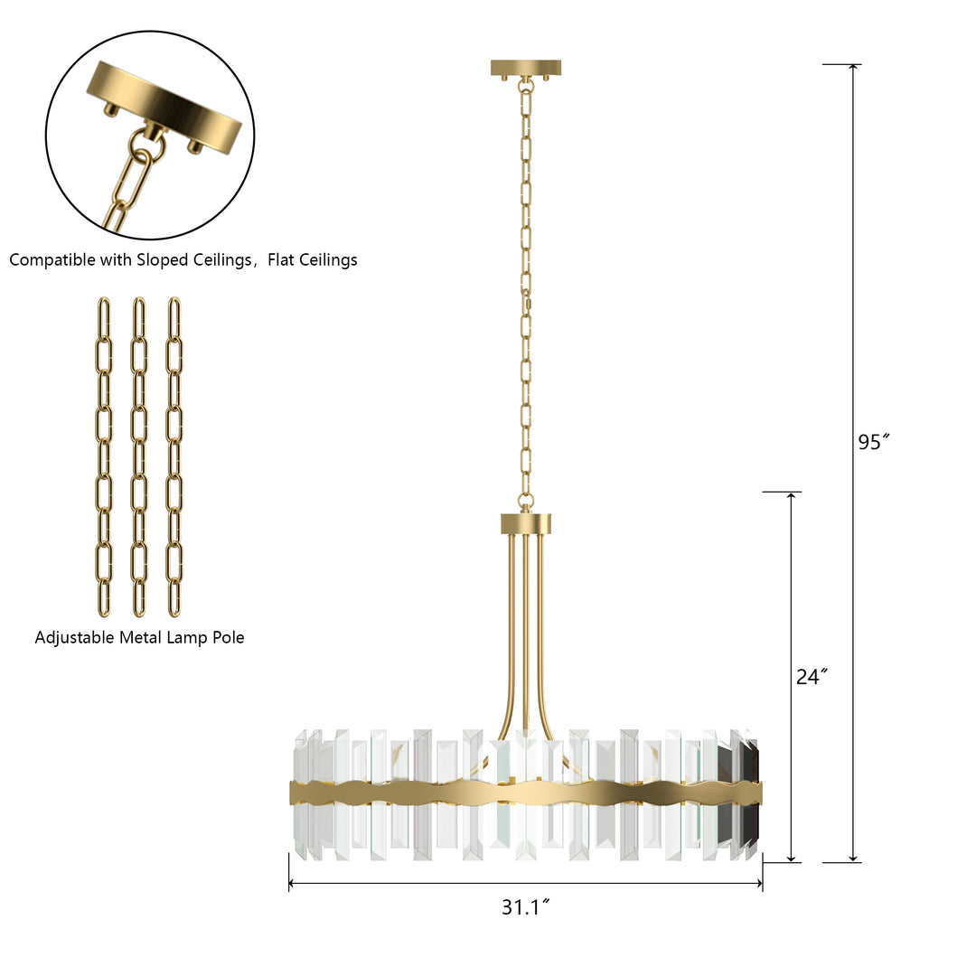 8-light Electroplating Copper Metal And Crystal Drum Chandelier For Living Room/bedroom #29012