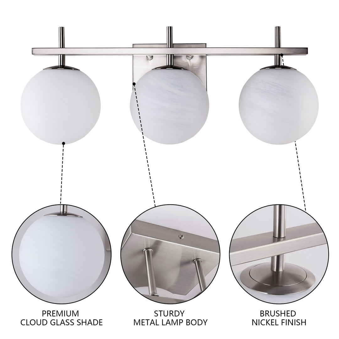 Nimbus Bathroom Vanity Light With Round Shape Cloud Glass Shade #29015-3BG