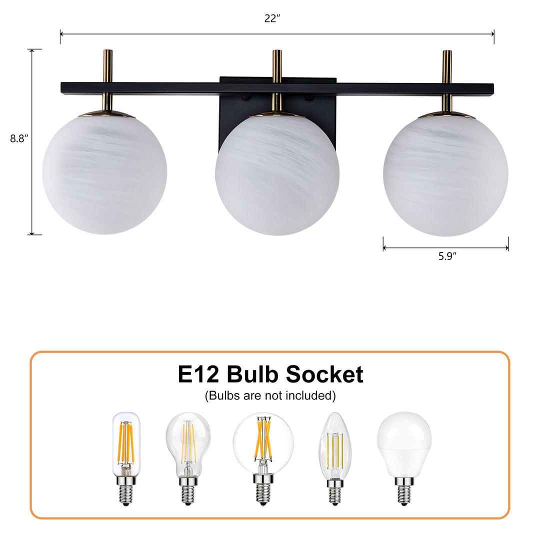 Nimbus Bathroom Vanity Light With Round Shape Cloud Glass Shade #29015-3BG