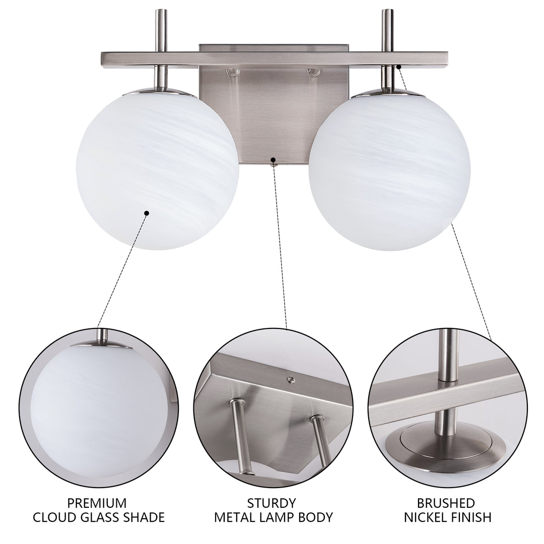 Nimbus Bathroom Vanity Light With Round Shape Cloud Glass Shade #29015-2BG