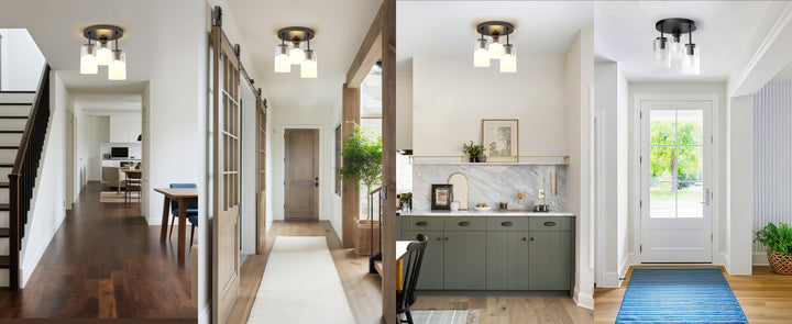 Glimmer 11.5"-3 Lights Modern Clear Glass + Frosted Glass Cluster Semi Flush Mount Ceiling Light #29021