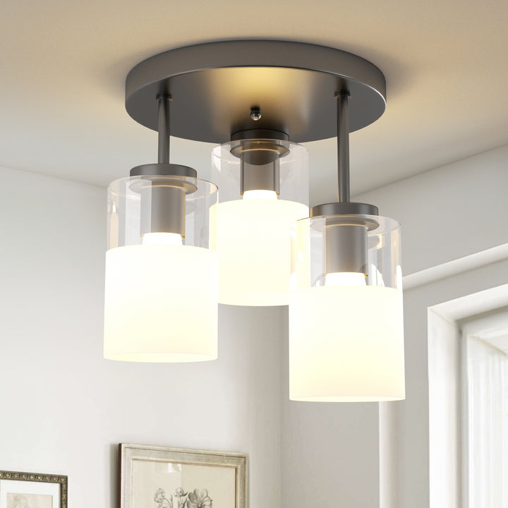 Glimmer 11.5"-3 Lights Modern Clear Glass + Frosted Glass Cluster Semi Flush Mount Ceiling Light #29021
