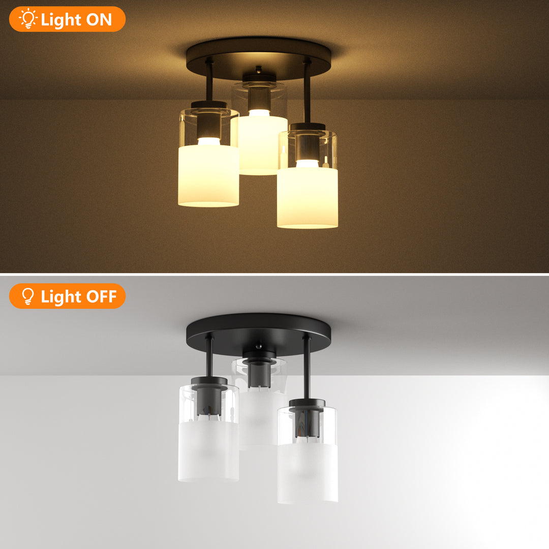 Glimmer 11.5"-3 Lights Modern Clear Glass + Frosted Glass Cluster Semi Flush Mount Ceiling Light #29021