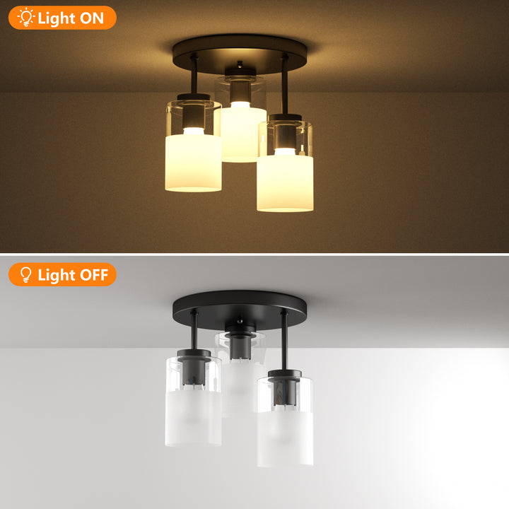 Glimmer 11.5"-3 Lights Modern Clear Glass + Frosted Glass Cluster Semi Flush Mount Ceiling Light #29021
