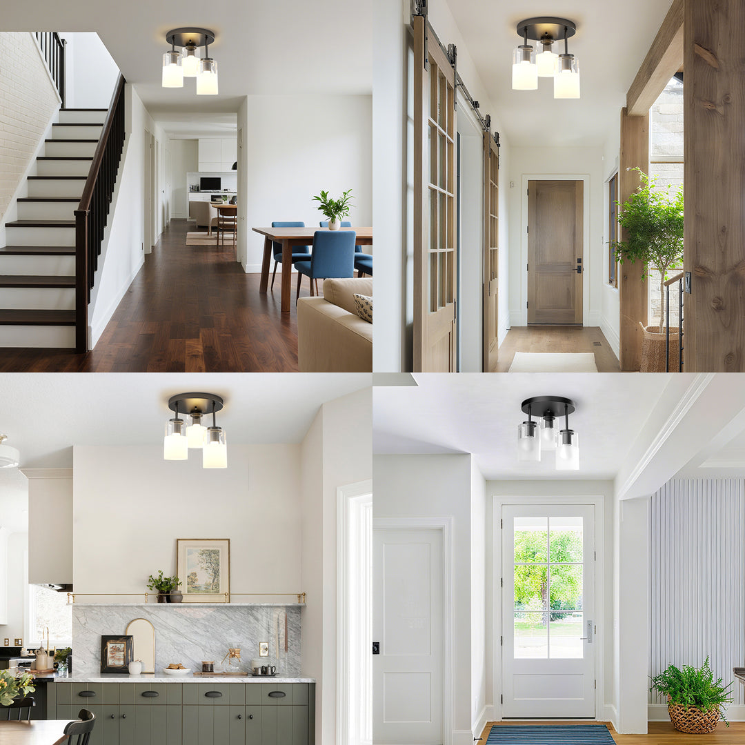 Glimmer 11.5"-3 Lights Modern Clear Glass + Frosted Glass Cluster Semi Flush Mount Ceiling Light #29021