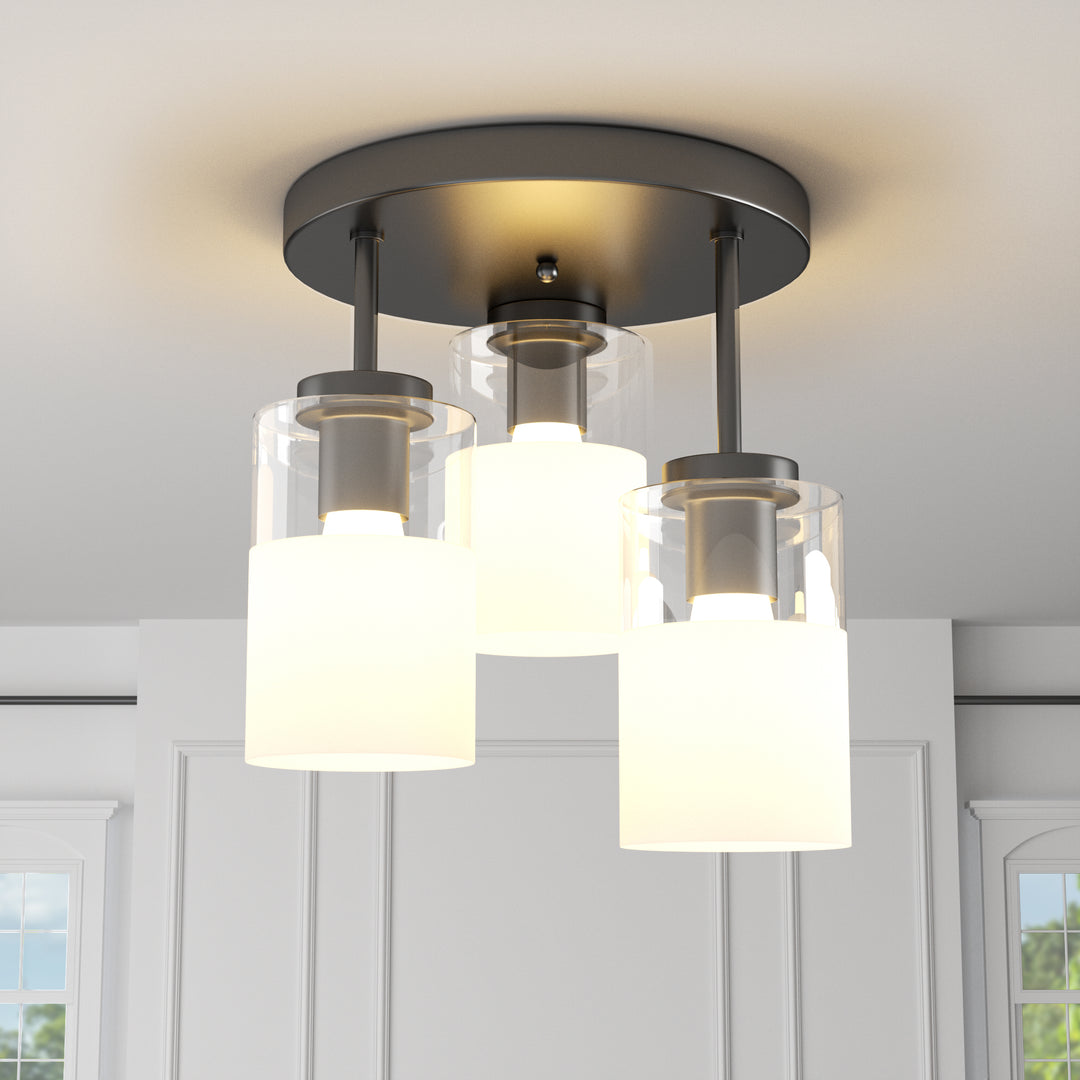 Glimmer 11.5"-3 Lights Modern Clear Glass + Frosted Glass Cluster Semi Flush Mount Ceiling Light #29021