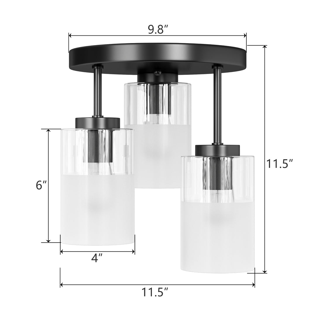 Glimmer 11.5"-3 Lights Modern Clear Glass + Frosted Glass Cluster Semi Flush Mount Ceiling Light #29021