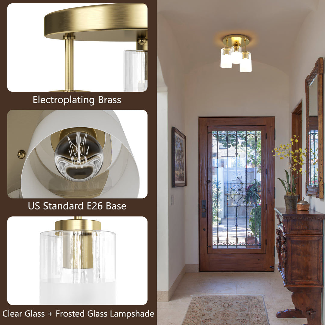 Glimmer 11.5"-3 Lights Modern Clear Glass + Frosted Glass Cluster Semi Flush Mount Ceiling Light #29021