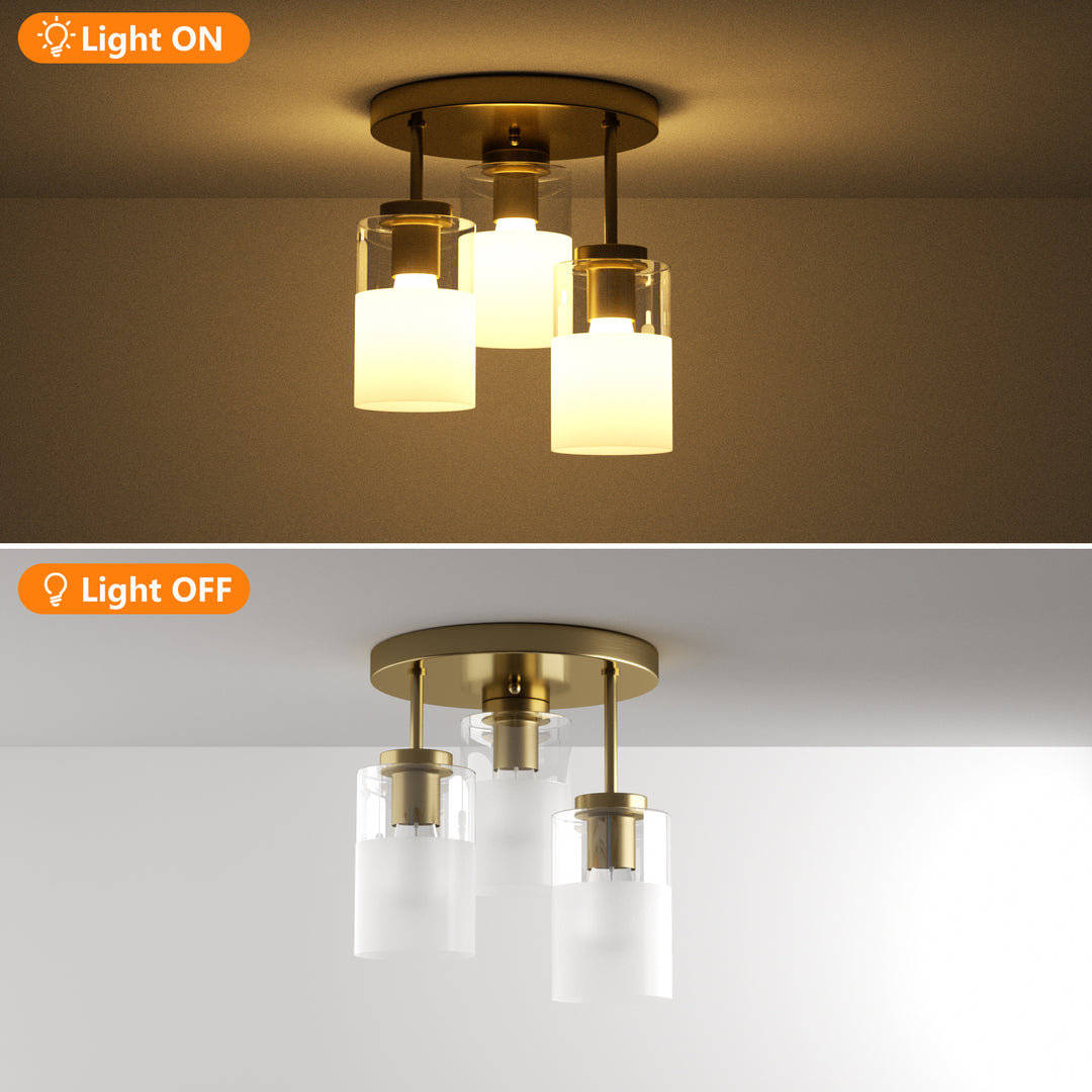 Glimmer 11.5"-3 Lights Modern Clear Glass + Frosted Glass Cluster Semi Flush Mount Ceiling Light #29021
