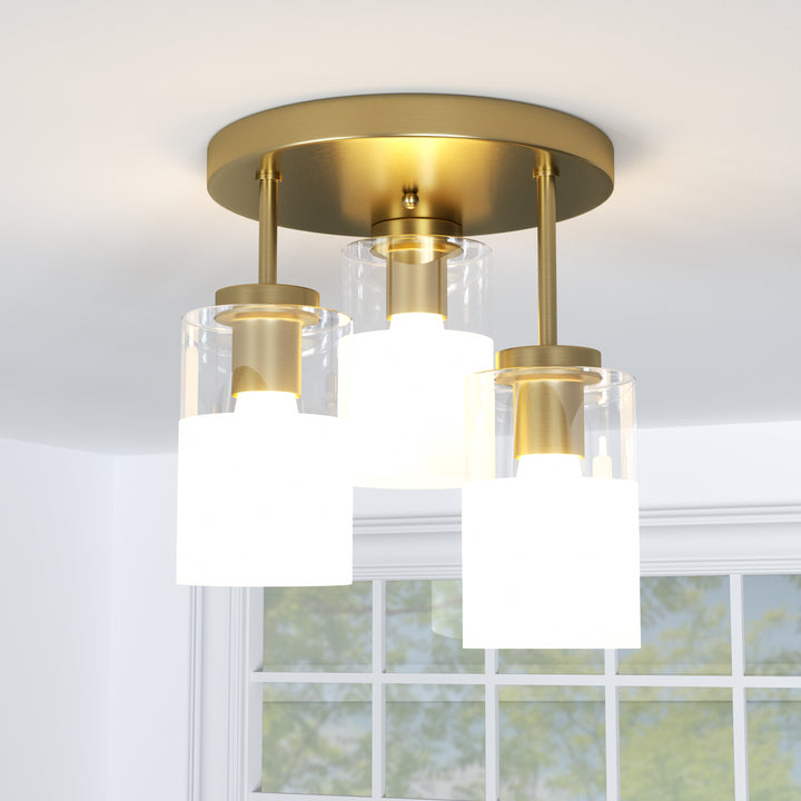 Glimmer 11.5"-3 Lights Modern Clear Glass + Frosted Glass Cluster Semi Flush Mount Ceiling Light #29021