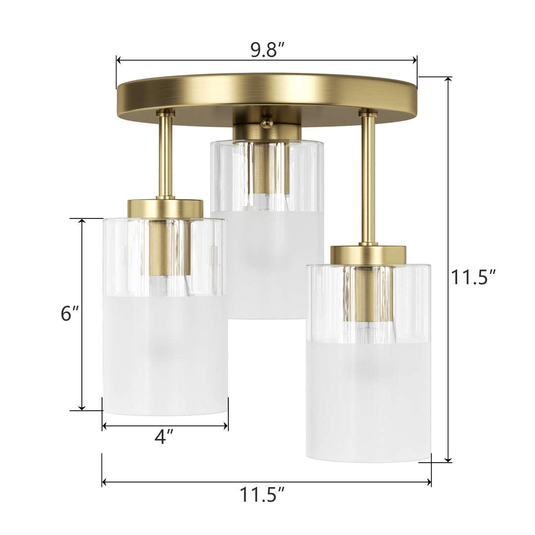 Glimmer 11.5"-3 Lights Modern Clear Glass + Frosted Glass Cluster Semi Flush Mount Ceiling Light #29021