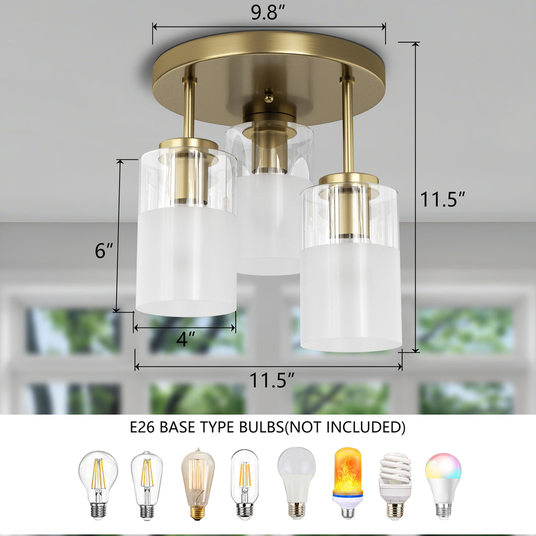 Glimmer 11.5"-3 Lights Modern Clear Glass + Frosted Glass Cluster Semi Flush Mount Ceiling Light #29021