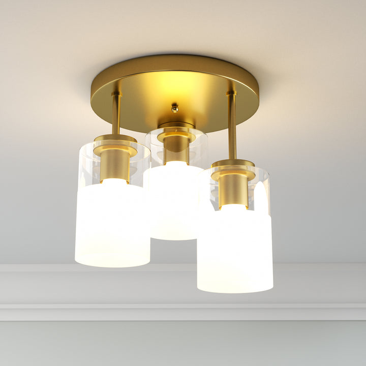 Glimmer 11.5"-3 Lights Modern Clear Glass + Frosted Glass Cluster Semi Flush Mount Ceiling Light #29021