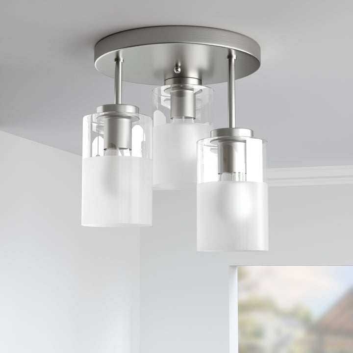 Glimmer 11.5"-3 Lights Modern Clear Glass + Frosted Glass Cluster Semi Flush Mount Ceiling Light #29021