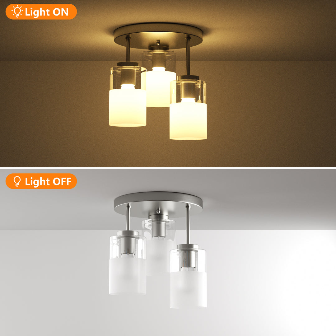 Glimmer 11.5"-3 Lights Modern Clear Glass + Frosted Glass Cluster Semi Flush Mount Ceiling Light #29021