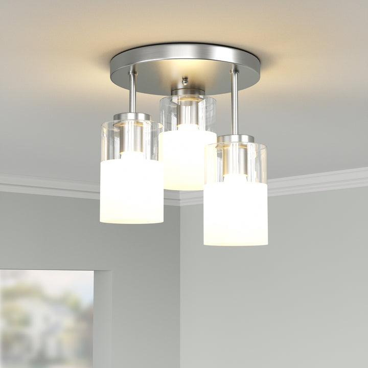 Glimmer 11.5"-3 Lights Modern Clear Glass + Frosted Glass Cluster Semi Flush Mount Ceiling Light #29021