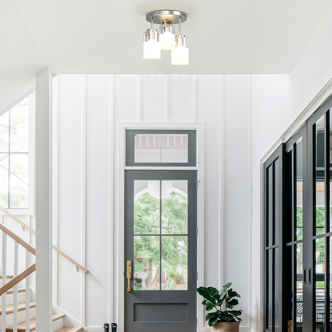 Glimmer 11.5"-3 Lights Modern Clear Glass + Frosted Glass Cluster Semi Flush Mount Ceiling Light #29021