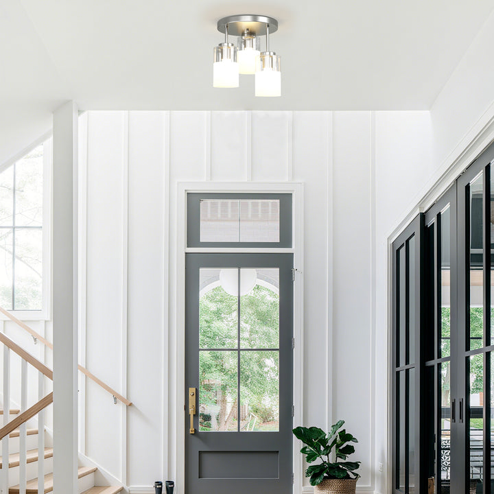Glimmer 11.5"-3 Lights Modern Clear Glass + Frosted Glass Cluster Semi Flush Mount Ceiling Light #29021