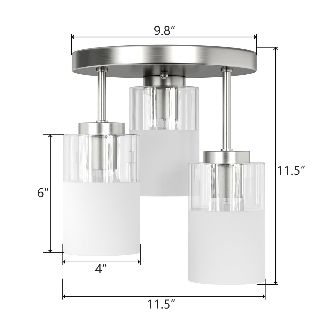 Glimmer 11.5"-3 Lights Modern Clear Glass + Frosted Glass Cluster Semi Flush Mount Ceiling Light #29021