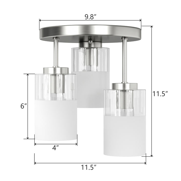 Glimmer 11.5"-3 Lights Modern Clear Glass + Frosted Glass Cluster Semi Flush Mount Ceiling Light #29021
