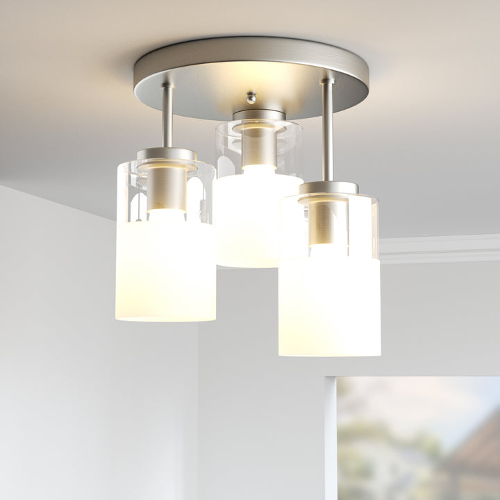 Glimmer 11.5"-3 Lights Modern Clear Glass + Frosted Glass Cluster Semi Flush Mount Ceiling Light #29021
