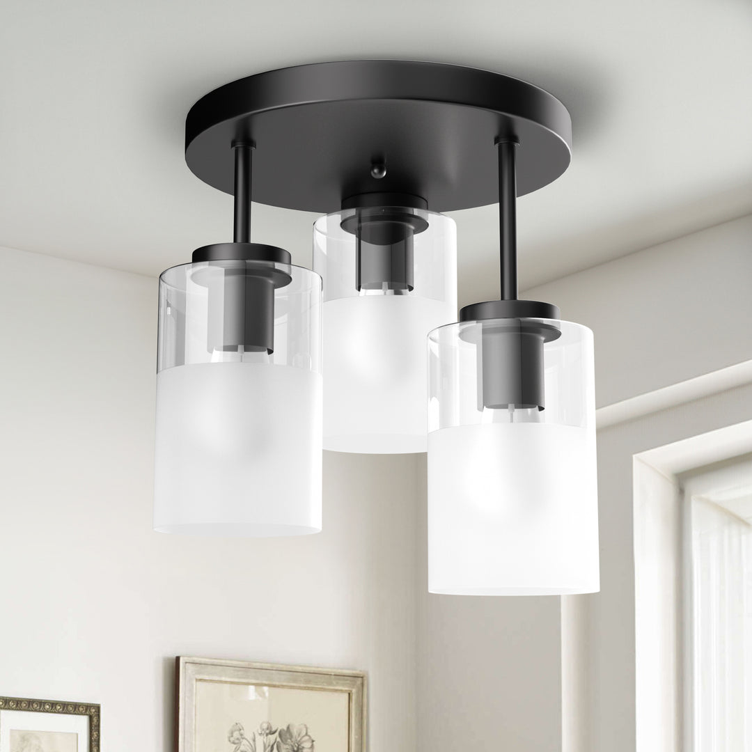 Glimmer 11.5"-3 Lights Modern Clear Glass + Frosted Glass Cluster Semi Flush Mount Ceiling Light #29021
