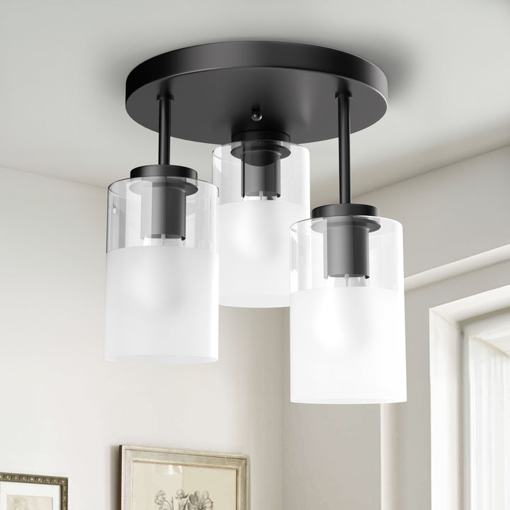 Glimmer 11.5"-3 Lights Modern Clear Glass + Frosted Glass Cluster Semi Flush Mount Ceiling Light #29021