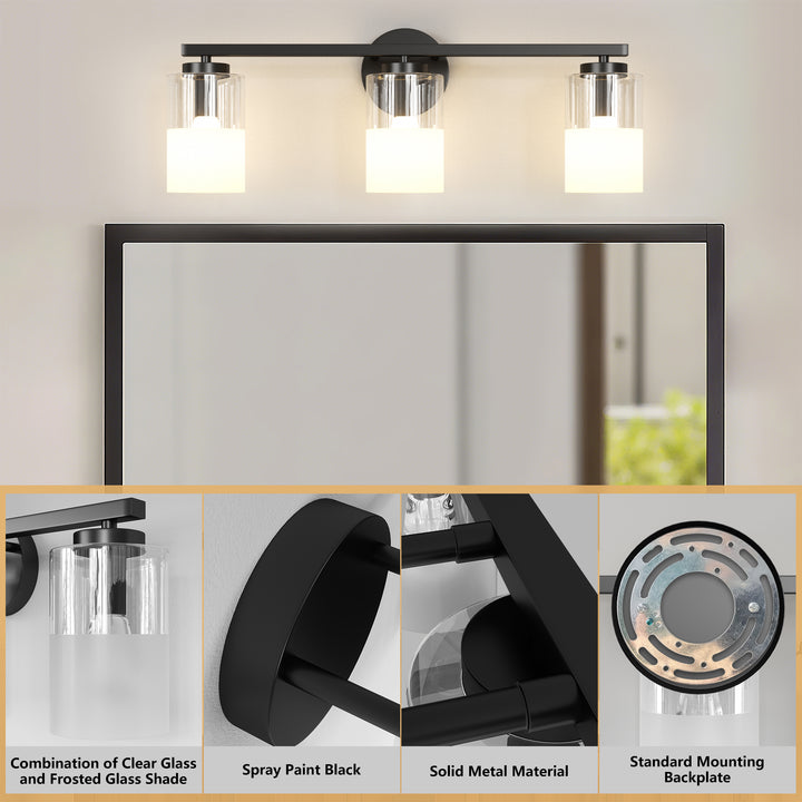 Lumin 24W" 3-Light Dimmable Wall Sconce With Frosted Glass And Clear Glass, E26 Base,Modern Bathroom Vanity Light #29021