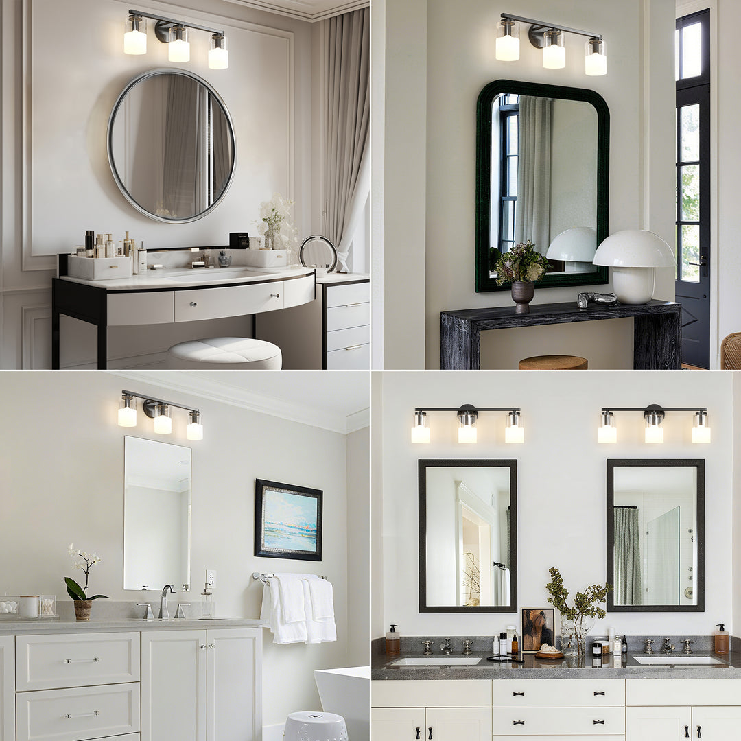Lumin 24W" 3-Light Dimmable Wall Sconce With Frosted Glass And Clear Glass, E26 Base,Modern Bathroom Vanity Light #29021