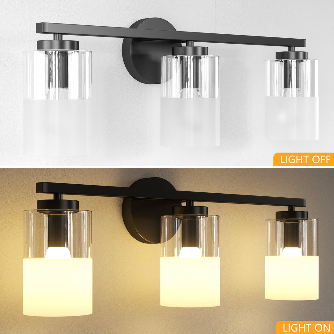 Lumin 24W" 3-Light Dimmable Wall Sconce With Frosted Glass And Clear Glass, E26 Base,Modern Bathroom Vanity Light #29021
