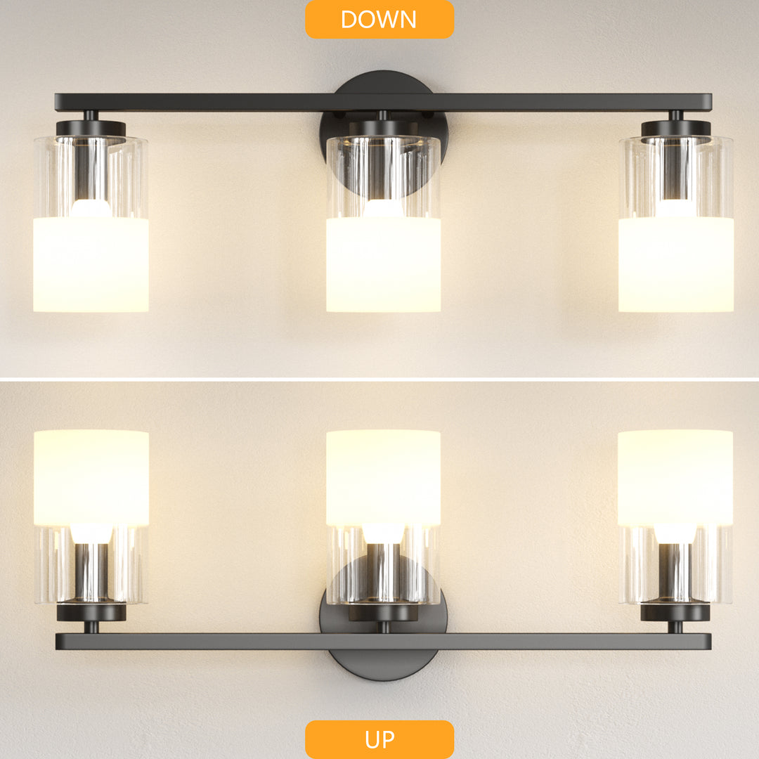 Lumin 24W" 3-Light Dimmable Wall Sconce With Frosted Glass And Clear Glass, E26 Base,Modern Bathroom Vanity Light #29021