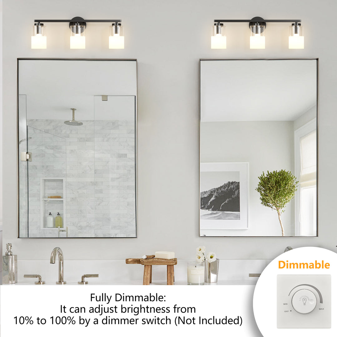 Lumin 24W" 3-Light Dimmable Wall Sconce With Frosted Glass And Clear Glass, E26 Base,Modern Bathroom Vanity Light #29021