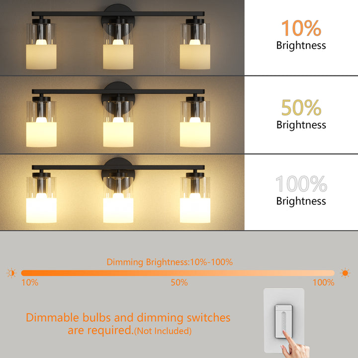 Lumin 24W" 3-Light Dimmable Wall Sconce With Frosted Glass And Clear Glass, E26 Base,Modern Bathroom Vanity Light #29021