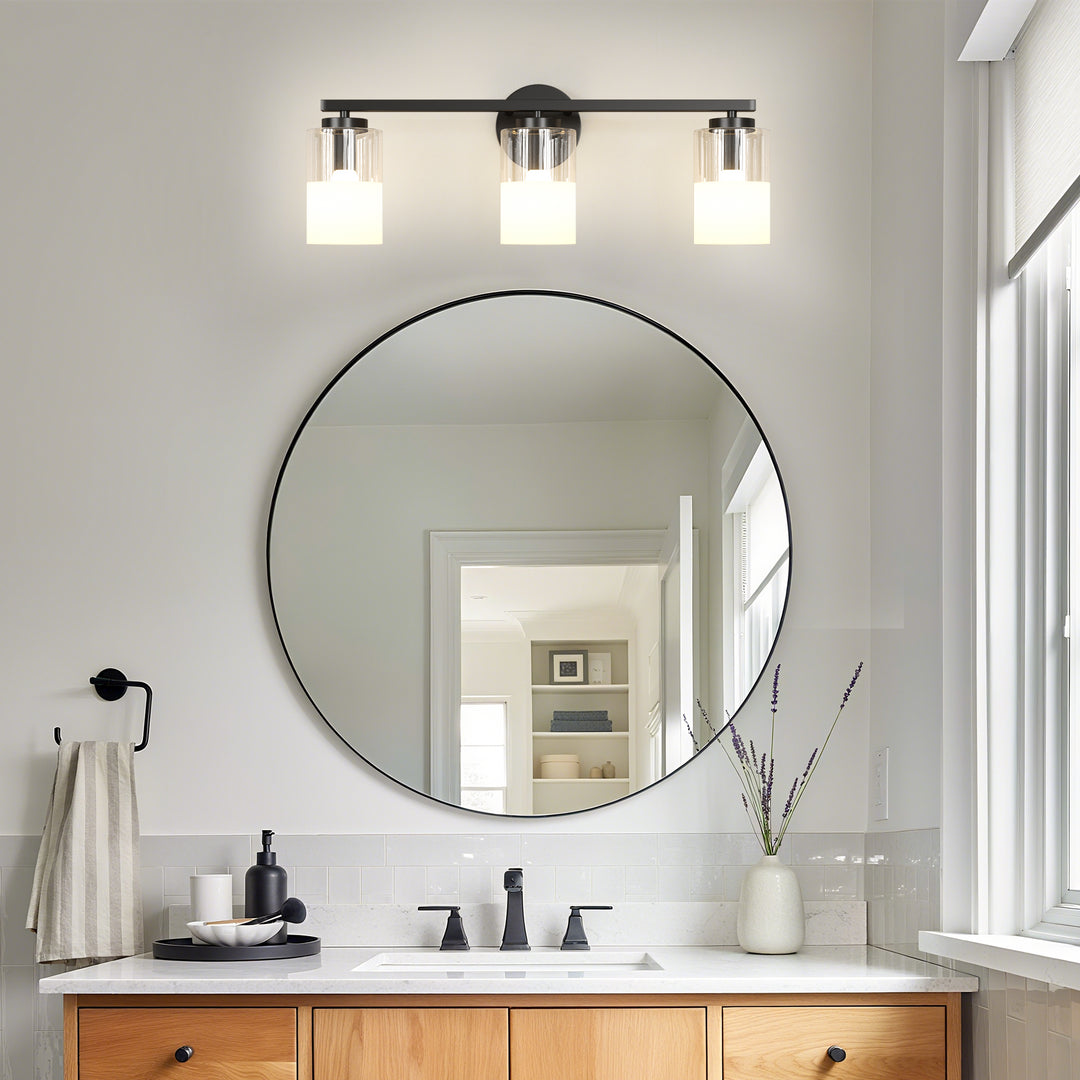 Lumin 24W" 3-Light Dimmable Wall Sconce With Frosted Glass And Clear Glass, E26 Base,Modern Bathroom Vanity Light #29021