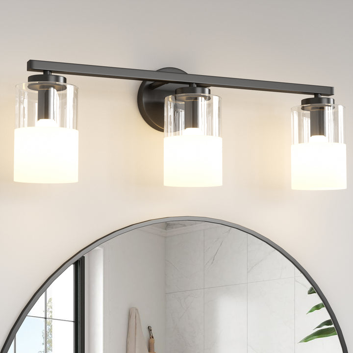 Lumin 24W" 3-Light Dimmable Wall Sconce With Frosted Glass And Clear Glass, E26 Base,Modern Bathroom Vanity Light #29021