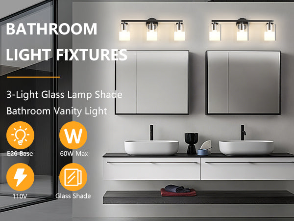 Lumin 24W" 3-Light Dimmable Wall Sconce With Frosted Glass And Clear Glass, E26 Base,Modern Bathroom Vanity Light #29021