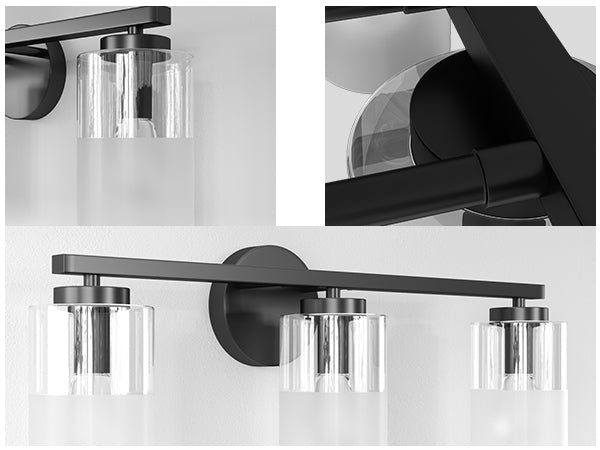 Lumin 24W" 3-Light Dimmable Wall Sconce With Frosted Glass And Clear Glass, E26 Base,Modern Bathroom Vanity Light #29021
