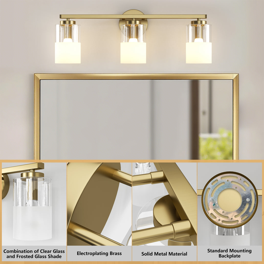 Lumin 24W" 3-Light Dimmable Wall Sconce With Frosted Glass And Clear Glass, E26 Base,Modern Bathroom Vanity Light #29021