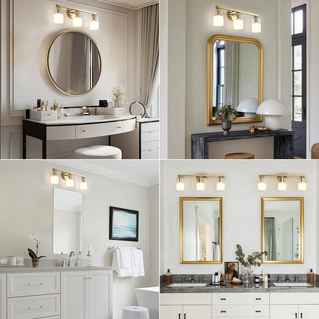 Lumin 24W" 3-Light Dimmable Wall Sconce With Frosted Glass And Clear Glass, E26 Base,Modern Bathroom Vanity Light #29021