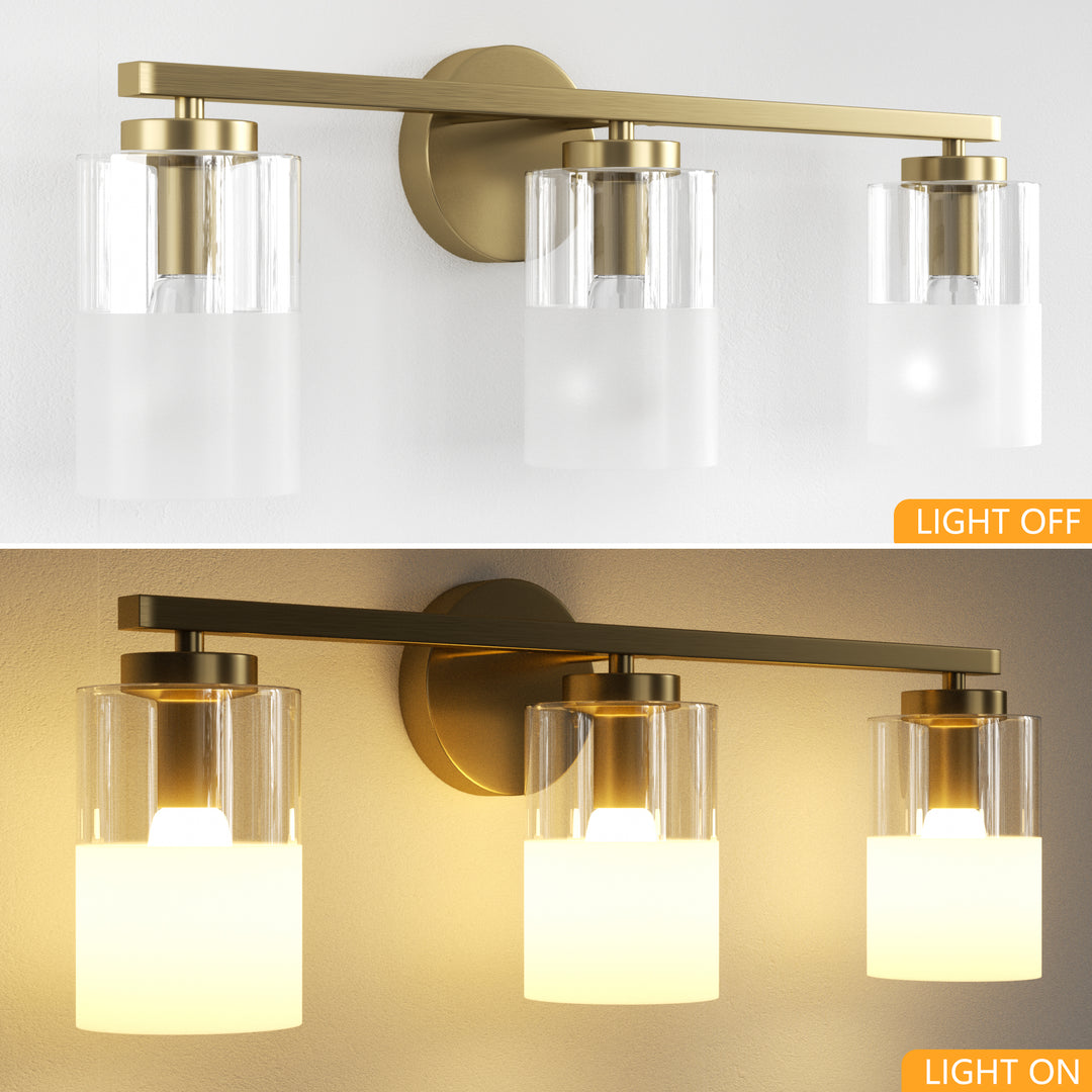 Lumin 24W" 3-Light Dimmable Wall Sconce With Frosted Glass And Clear Glass, E26 Base,Modern Bathroom Vanity Light #29021