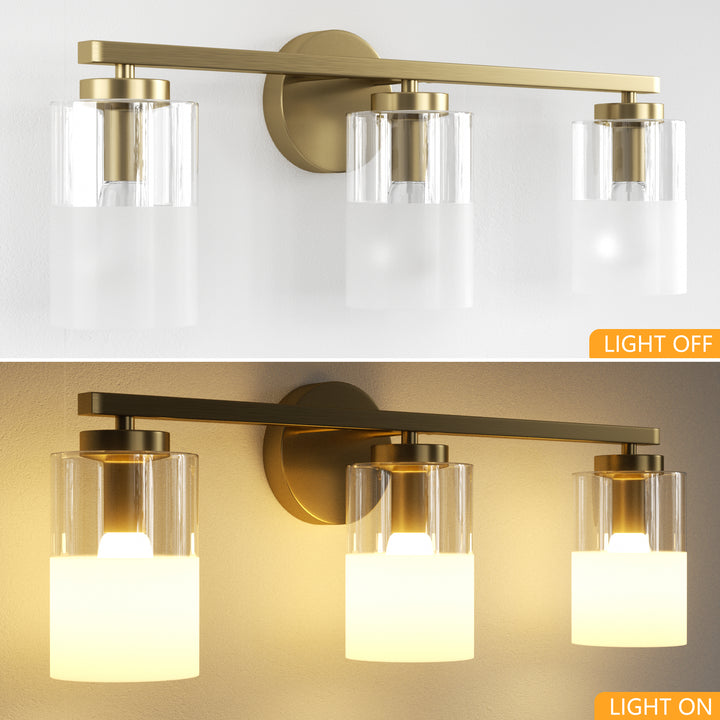 Lumin 24W" 3-Light Dimmable Wall Sconce With Frosted Glass And Clear Glass, E26 Base,Modern Bathroom Vanity Light #29021