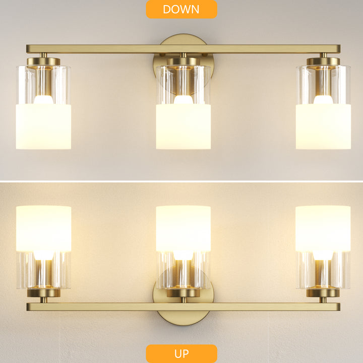 Lumin 24W" 3-Light Dimmable Wall Sconce With Frosted Glass And Clear Glass, E26 Base,Modern Bathroom Vanity Light #29021