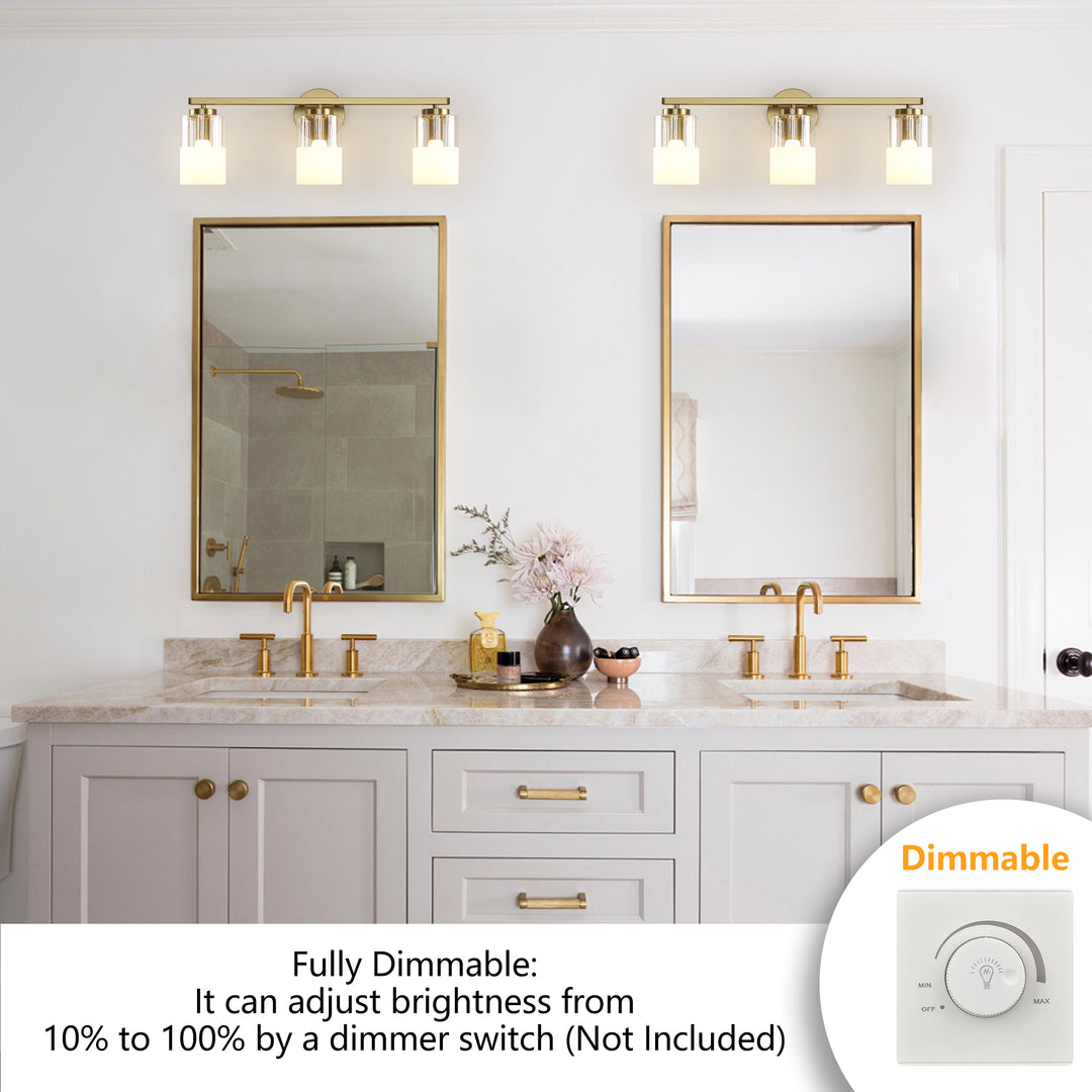 Lumin 24W" 3-Light Dimmable Wall Sconce With Frosted Glass And Clear Glass, E26 Base,Modern Bathroom Vanity Light #29021