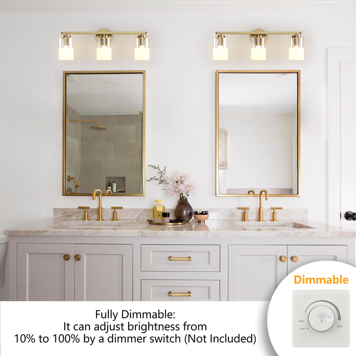 Lumin 24W" 3-Light Dimmable Wall Sconce With Frosted Glass And Clear Glass, E26 Base,Modern Bathroom Vanity Light #29021