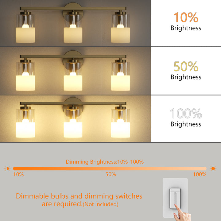 Lumin 24W" 3-Light Dimmable Wall Sconce With Frosted Glass And Clear Glass, E26 Base,Modern Bathroom Vanity Light #29021