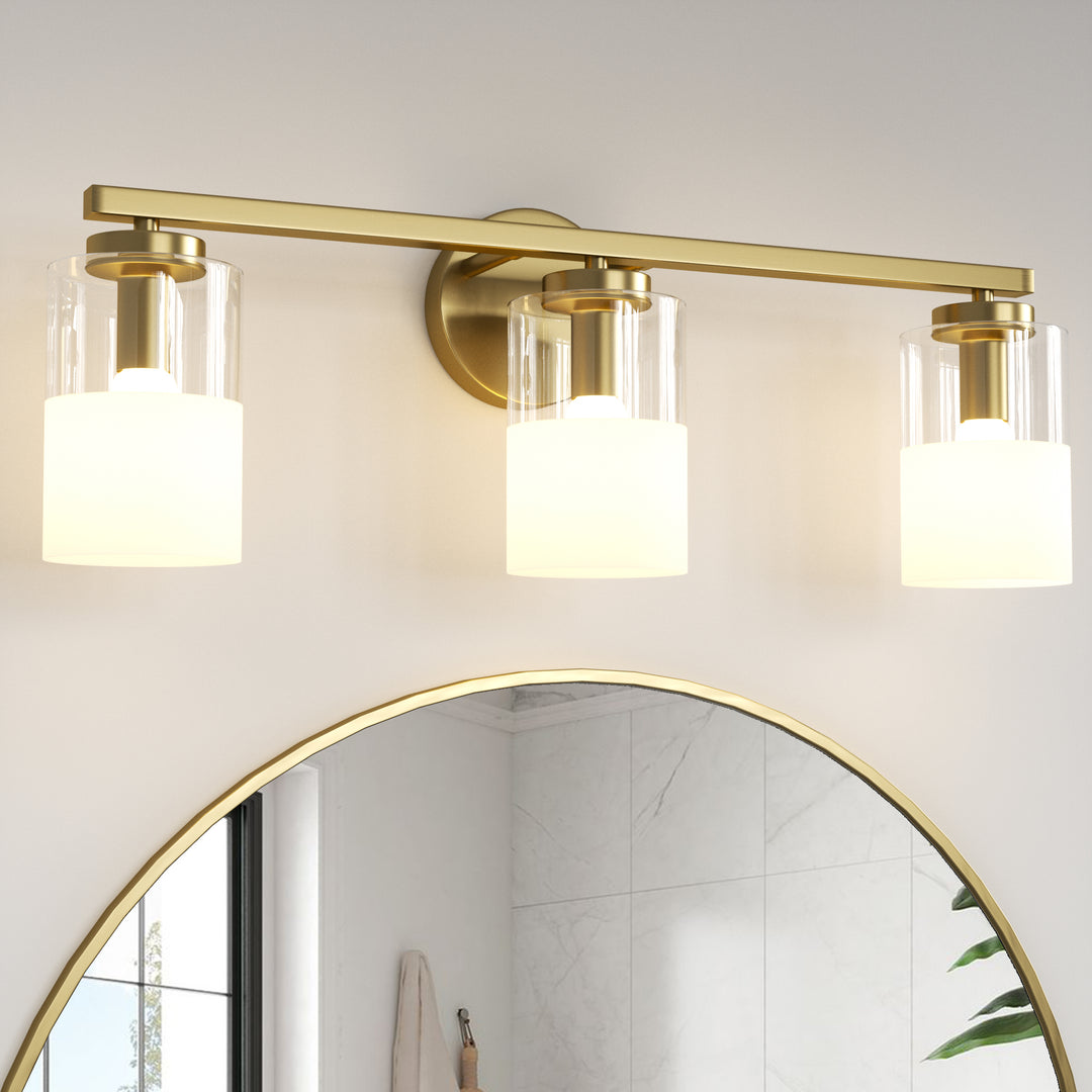 Lumin 24W" 3-Light Dimmable Wall Sconce With Frosted Glass And Clear Glass, E26 Base,Modern Bathroom Vanity Light #29021