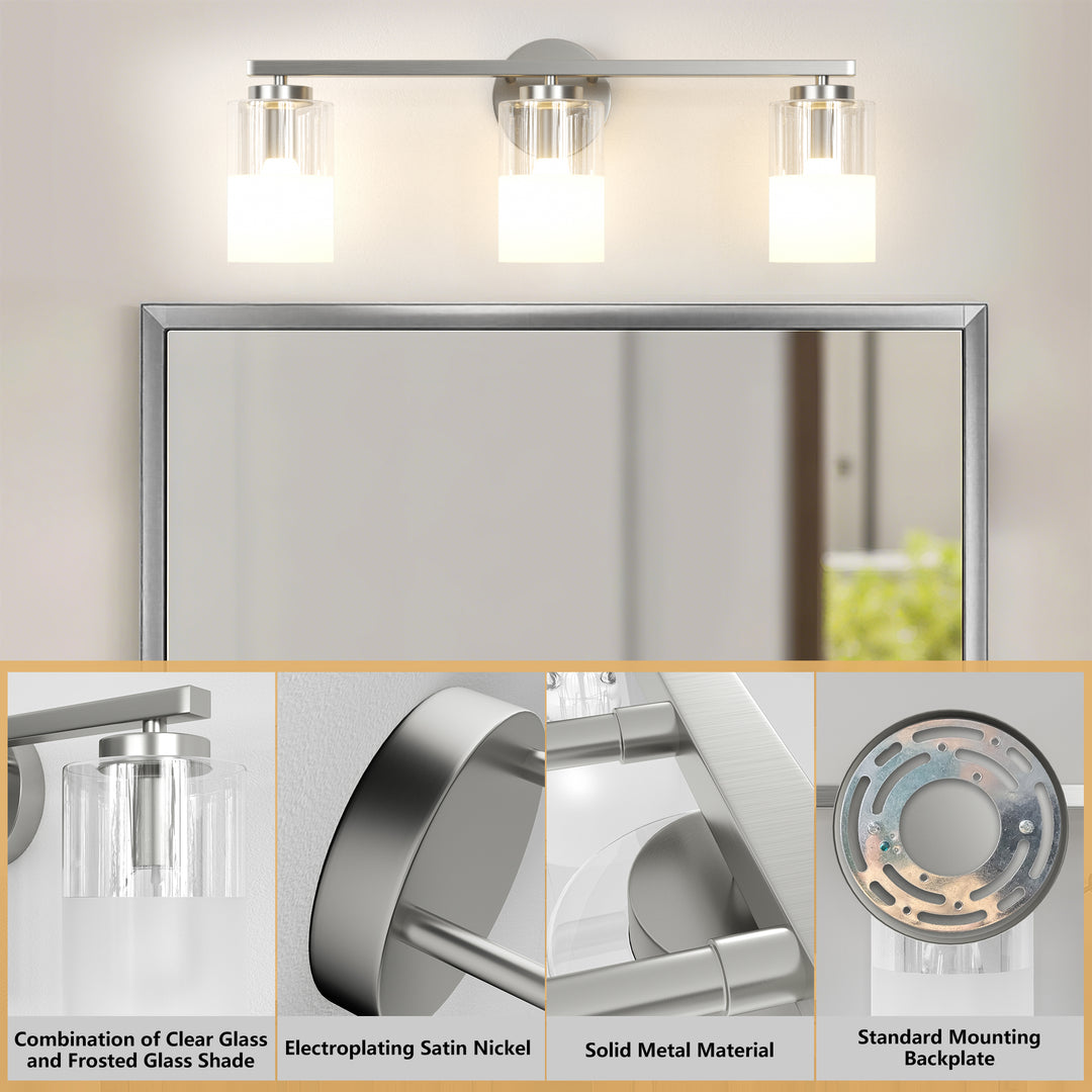 Lumin 24W" 3-Light Dimmable Wall Sconce With Frosted Glass And Clear Glass, E26 Base,Modern Bathroom Vanity Light #29021