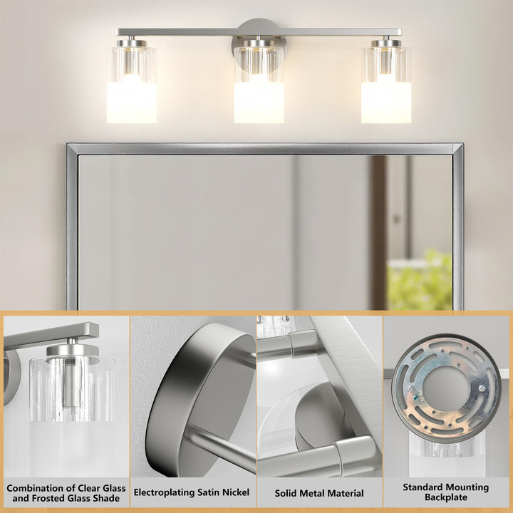 Lumin 24W" 3-Light Dimmable Wall Sconce With Frosted Glass And Clear Glass, E26 Base,Modern Bathroom Vanity Light #29021