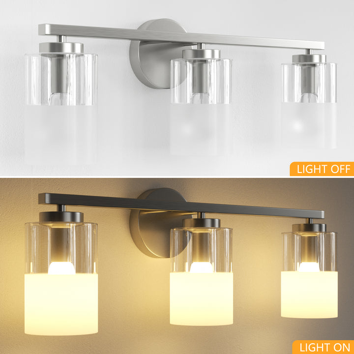Lumin 24W" 3-Light Dimmable Wall Sconce With Frosted Glass And Clear Glass, E26 Base,Modern Bathroom Vanity Light #29021