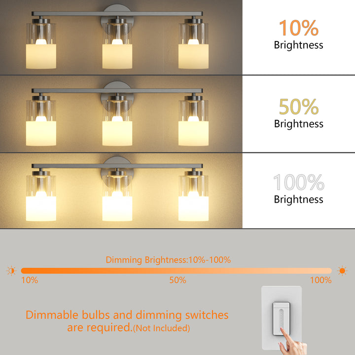 Lumin 24W" 3-Light Dimmable Wall Sconce With Frosted Glass And Clear Glass, E26 Base,Modern Bathroom Vanity Light #29021